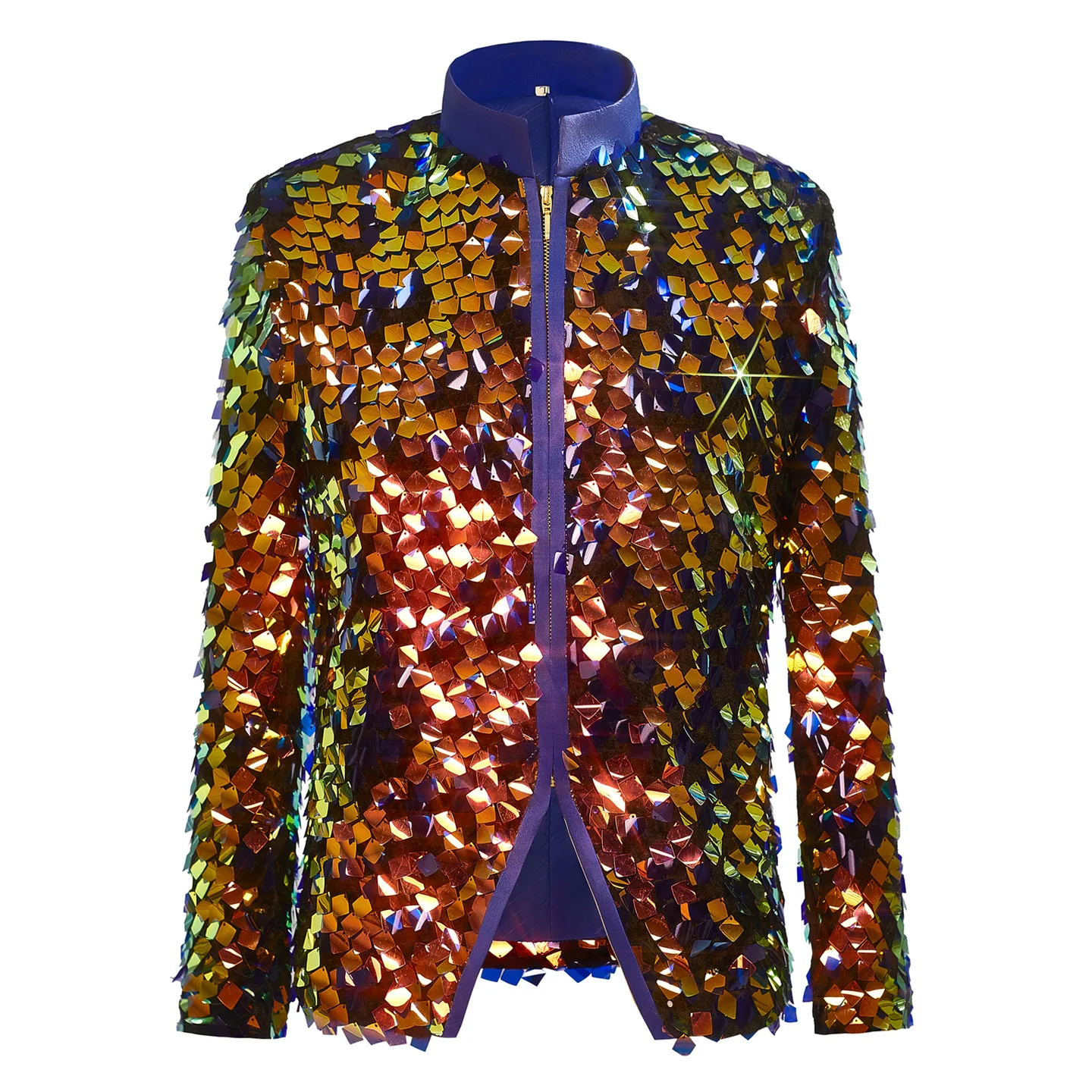 

Bar Men's Singer Sequin Blazer Jacket Stand Collar Zipper Festival Party Tuxedo Nightclub Concert Stage Performance Glitter Coat