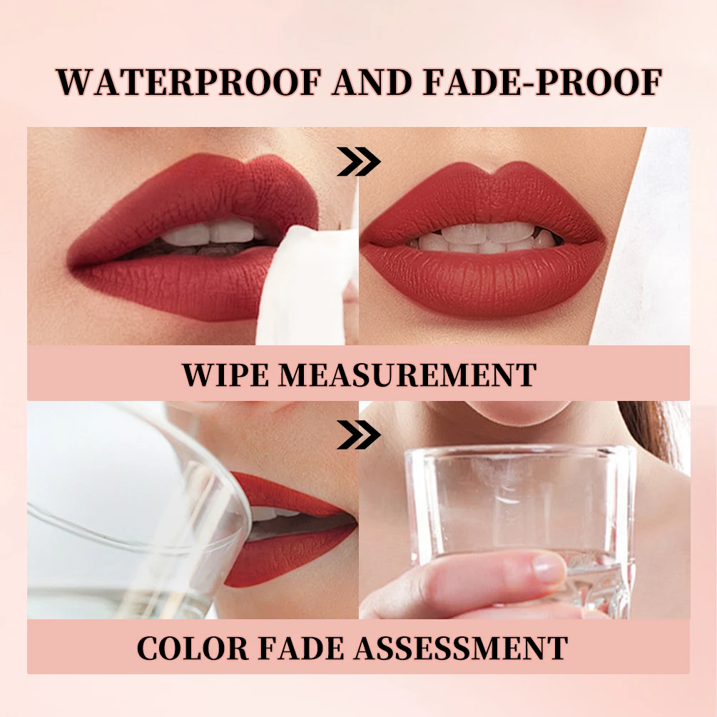 QIBEST Matte Liquid Lipstick Waterproof Silky Lip Gloss Non-Stick Cup Lipgloss Purple Red Nude Lip Tint Durable Makeup For Women