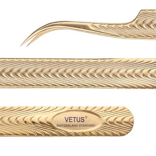 Pinzas de extensión de pestañas antideslizantes VETUS, pinzas de precisión con punta de fibra de acero inoxidable para herramientas de maquillaje