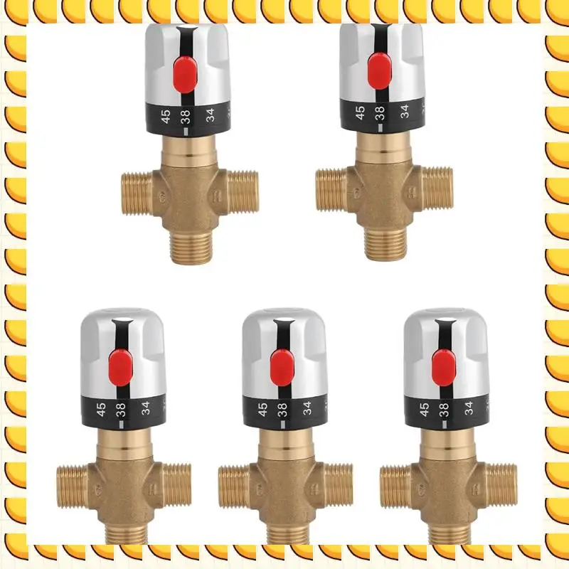 

BAAU 5X Thermostatic Mixing Valve Solid Brass G1/2 For Shower System Water Temperature Control Pipe Basin Thermostat Control