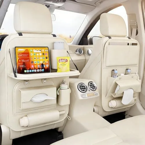 

Универсальный премиальный кожаный складной органайзер для заднего сиденья автомобиля, 1 шт., бежевый