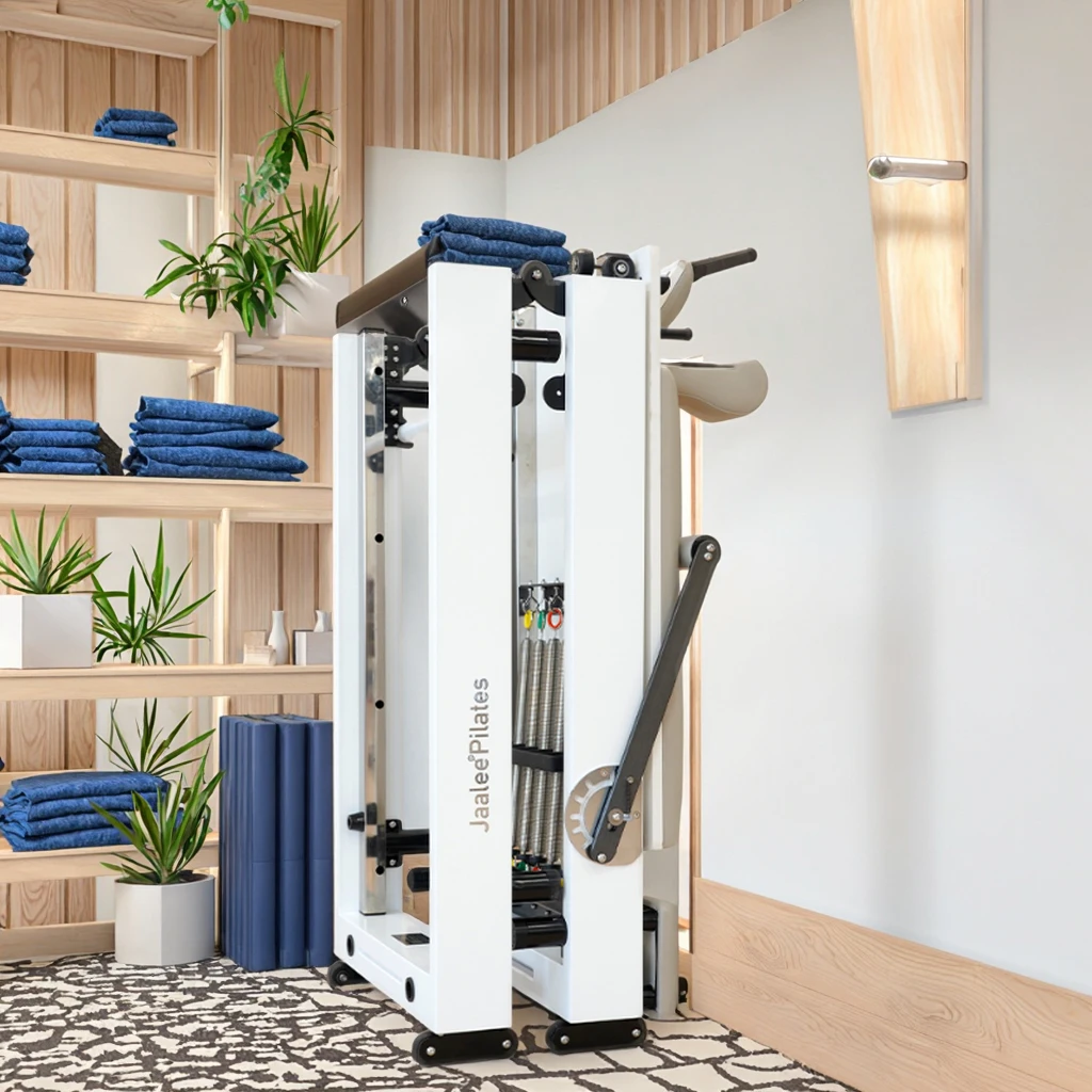 

Yoga and Pilates Set Made of Beech Wood and Micro-leather, with a Foldable Pilates Reformer Pilat bar