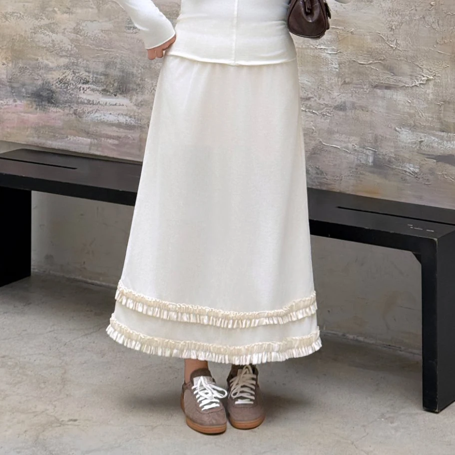 

XXXXL Fashion Plus Size Women Skirts Premium Retro Corduroy 3D Lace Mid Length Cake Bottoms Autumn Winter Casual Artistic 9306