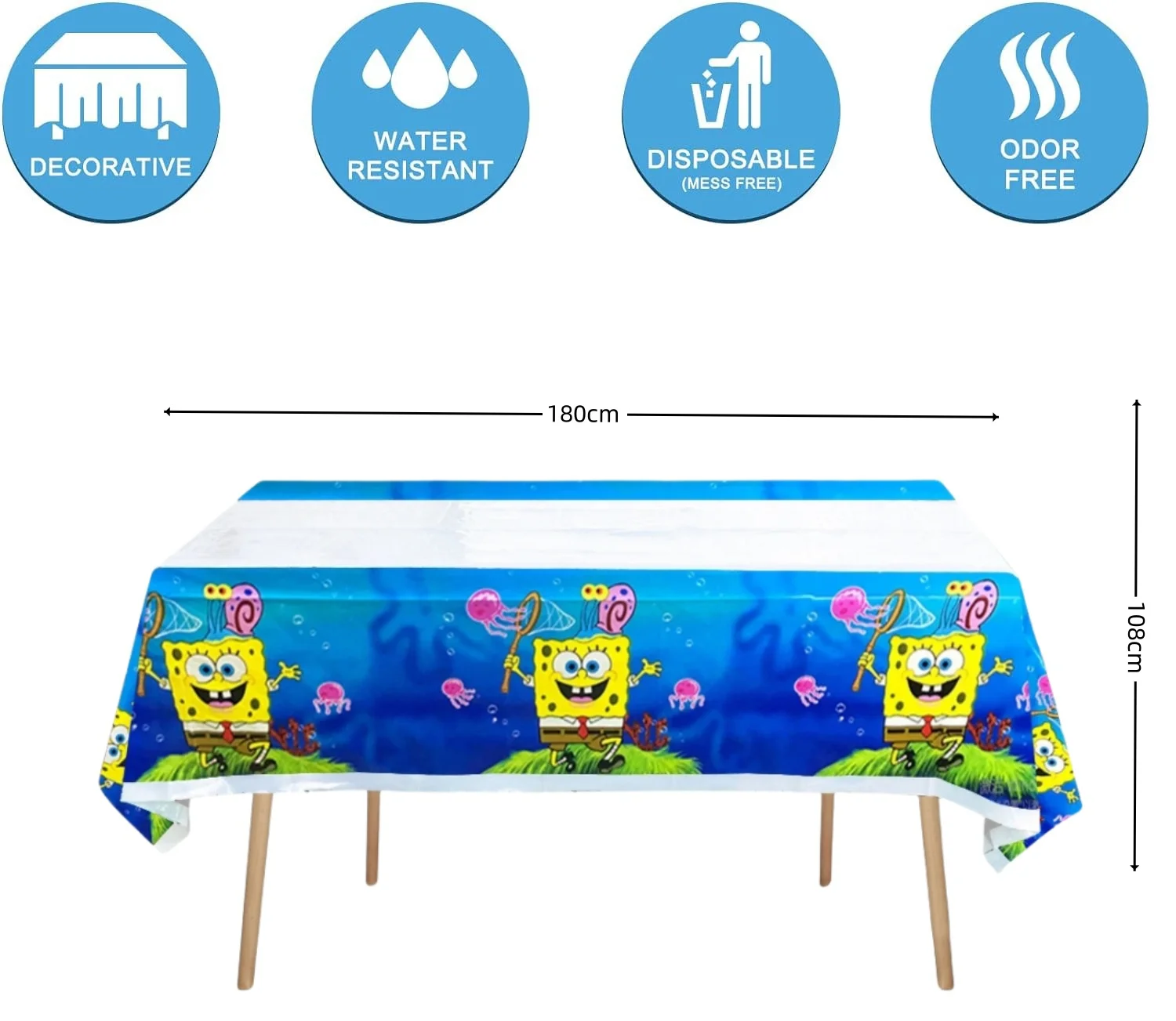 Toalha de mesa descartável Bob Esponja para Crianças, Toalha de mesa, Cobertura de mesa, Baby Shower, Decoração de aniversário, Favors Supplies, Bob