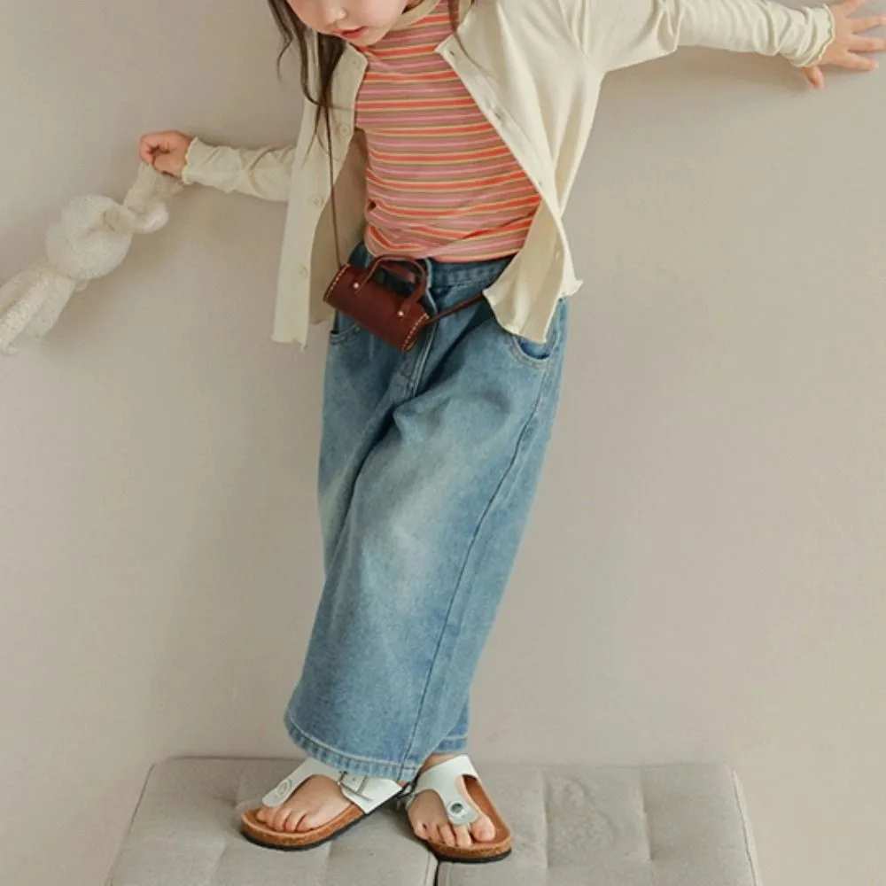 Harajuku Rechte Jeans Hoge Taille Wijde Pijpen Kinderen Y2K Jeans Cowboy Broek Losse Kleine Meisjes Denim Broek Streetwear