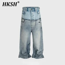 HKSH Spring Autumn New Men Tide Punk Ripped Denim Pants Women Spliced Double Layer Waist Baggy Jeans Streetwear Chic Ins HK3747