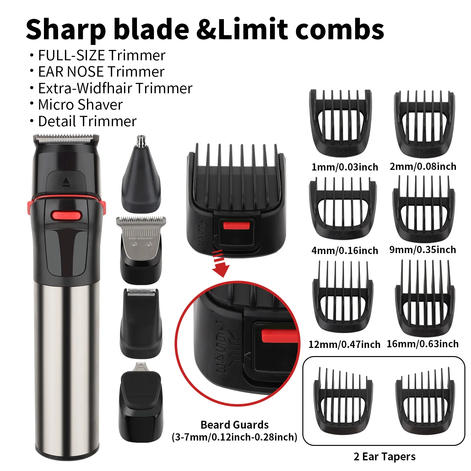 

5 в 1, многофункциональный триммер для волос в носу для мужчин и детей, профессиональный беспроводной парикмахерский триммер для стрижки волос со светодиодным дисплеем