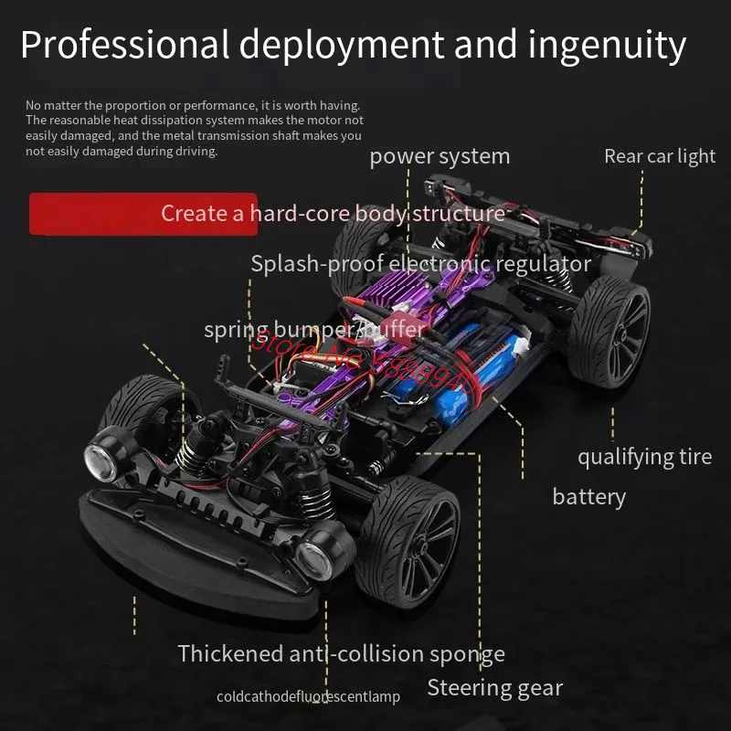 Professionelles Flat Racing RC-Automodell 2,4 G 1:16 Full Scale 4WD Variables LED-Licht 40 km/h Elektrisches ferngesteuertes Hochgeschwindigkeitsauto