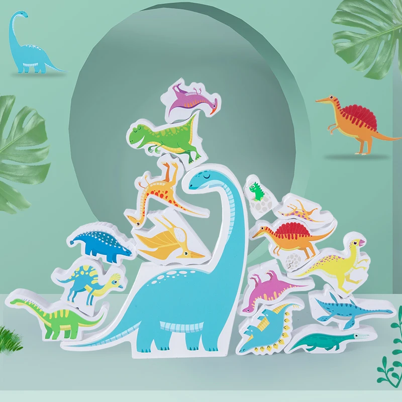 NEW Kids Educational Learning Toys for Children Wooden Dinosaur Stacking Blocks Toy Fine Motor Training Balance Game Montessori