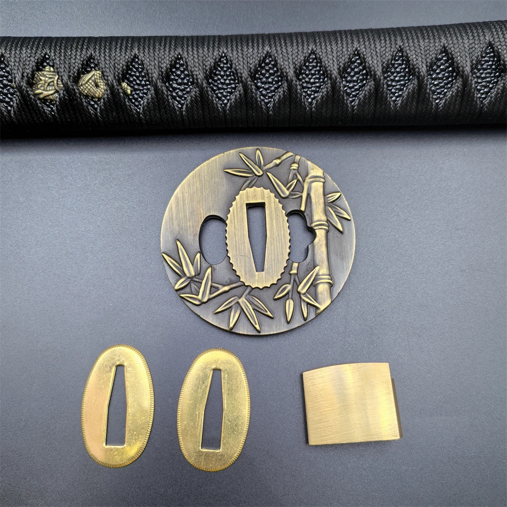 26.5cm Black Ito Handle Tsuka Alloy Tsuba Brass SEPPA HABAKI For Japanese Katana Samurai Sword Fittings