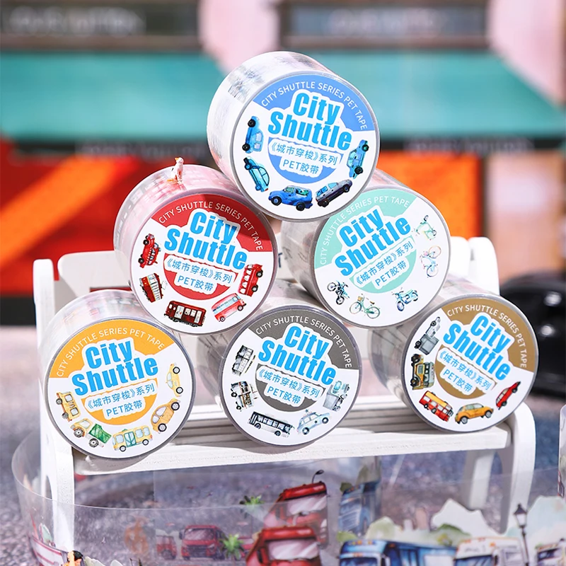 10 Packs X200cm/roll Waterproof PET Tape Shuttle Series Urban Building Car Drawing Home Handbook Creative Decoration