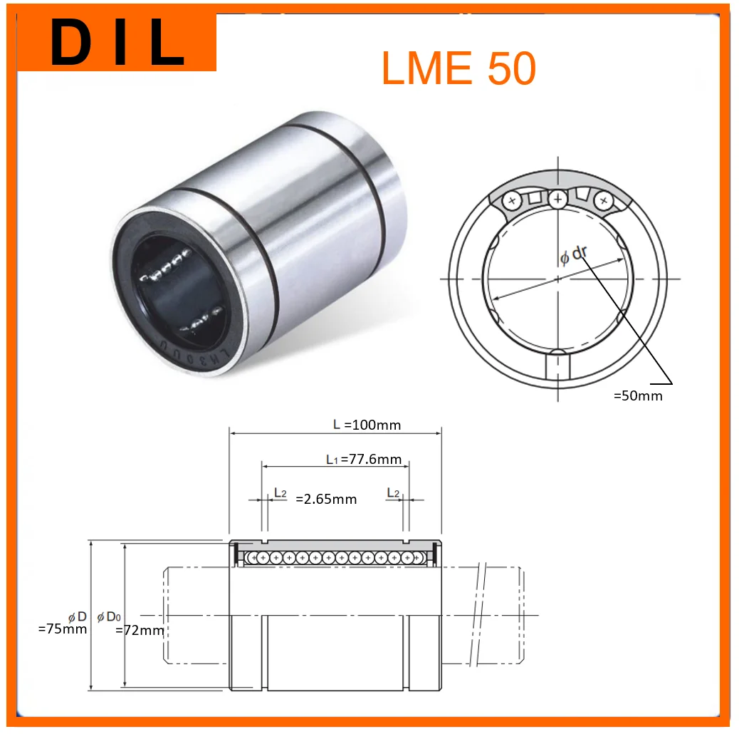 Original New DIL linear bushing LME50 LME50UU LME50AJ LME50-AJ LME50AJUU LME50OP LME50-OP LME50OPUU to replace THK IKO bearing