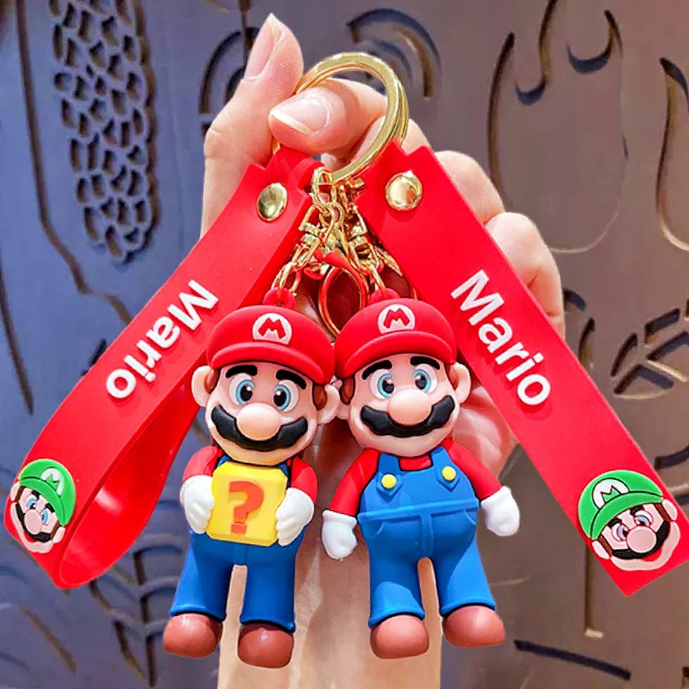 

1/4pcs Styles Anime Super Mario Keychain Bag pendant car keychain Model Cartoon Bag Doll Pendant Toys Gift