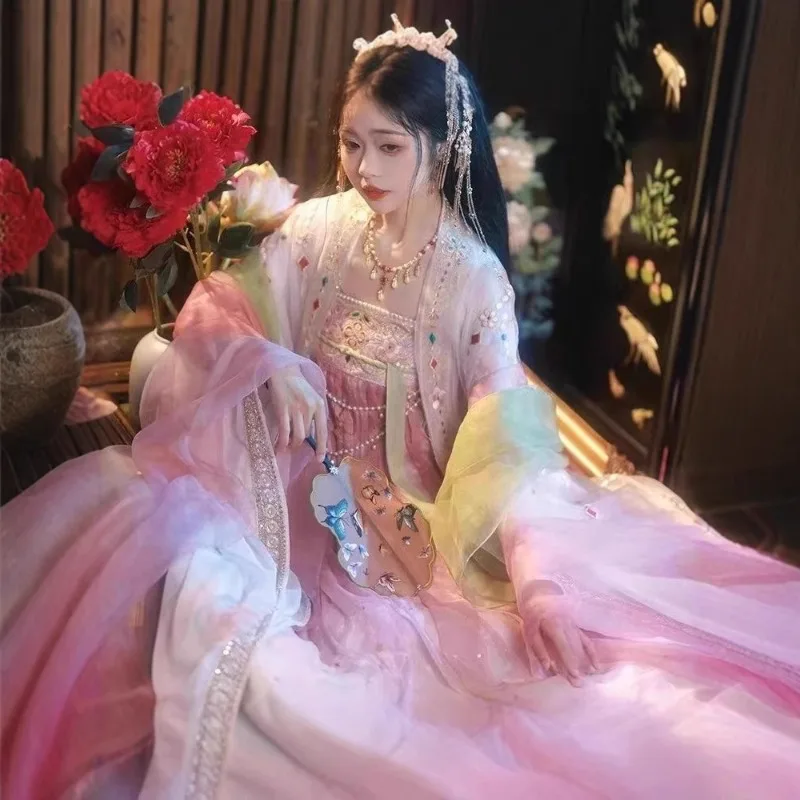 Tang Dynasty Hanfu Female Adult Tang Feng Chest-length Double-layer Large Sleeve Shirt Embroidered Spring and Autumn Style Suit