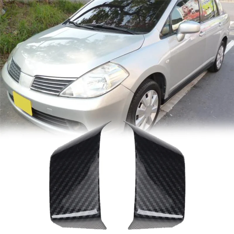 2Pcs Car Carbon Fiber Steering Wheel Panel Cover Trim Decoration Frame Sticker for Nissan Tiida RHD 2005-2010