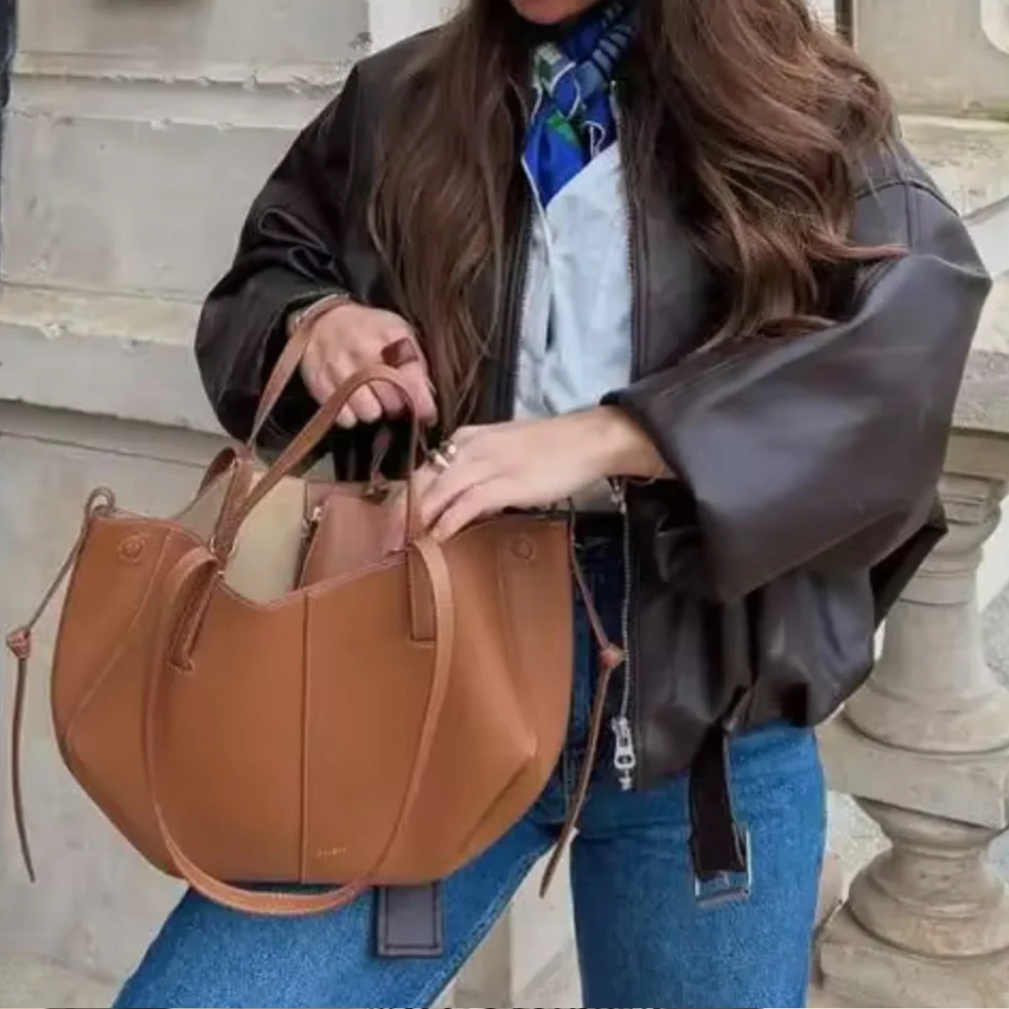 American Sle Long Sve Couro Jaet com Cinto Outono 2025 Novo Feminino Faion Z Commute Sle Zipper Loose Fit