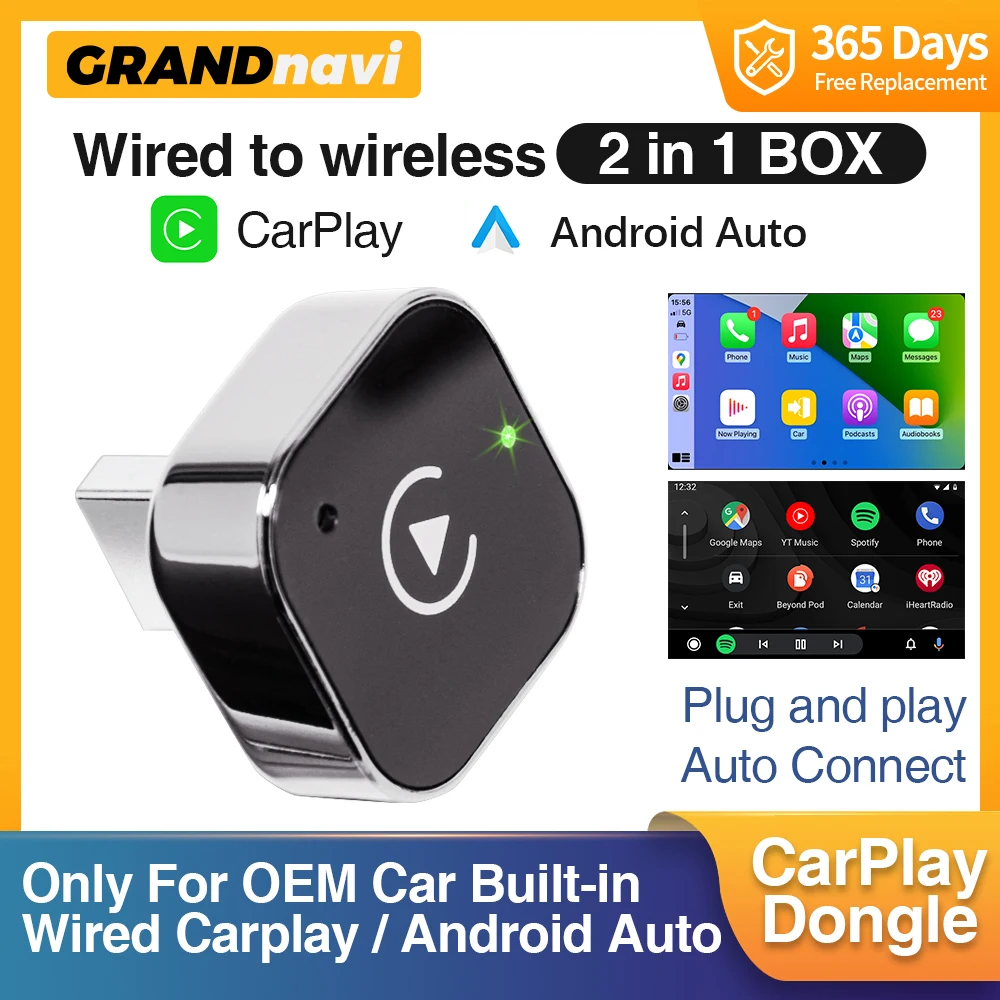 2in1 Wireless CarPlay Dongle Wireless Android Auto Adapter AI Smart Box Car Intelligent Systems For Car With Wired CarPlay