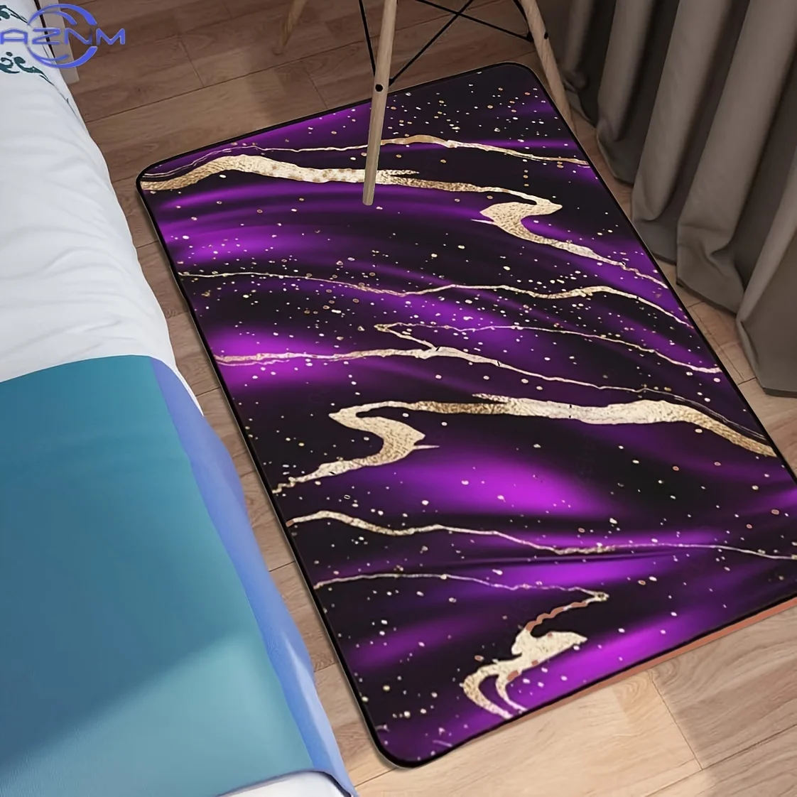 1pc 3D Printed Flannel Golden Purple Stripe Dreamy Doodle Bedroom Living Room Carpet, Comfortable Machine-Washable Rug, Modern I
