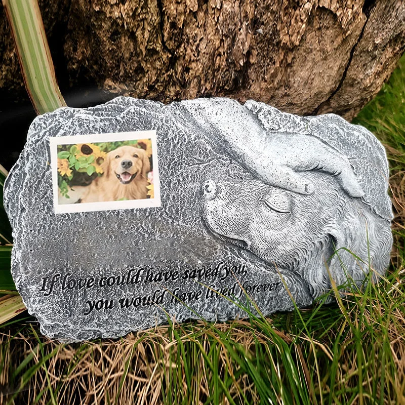 Dog Memorial Stone, Hand in Paw Resin Grave Marker, Outdoor Garden Remembrance Plaque for Pet Loss