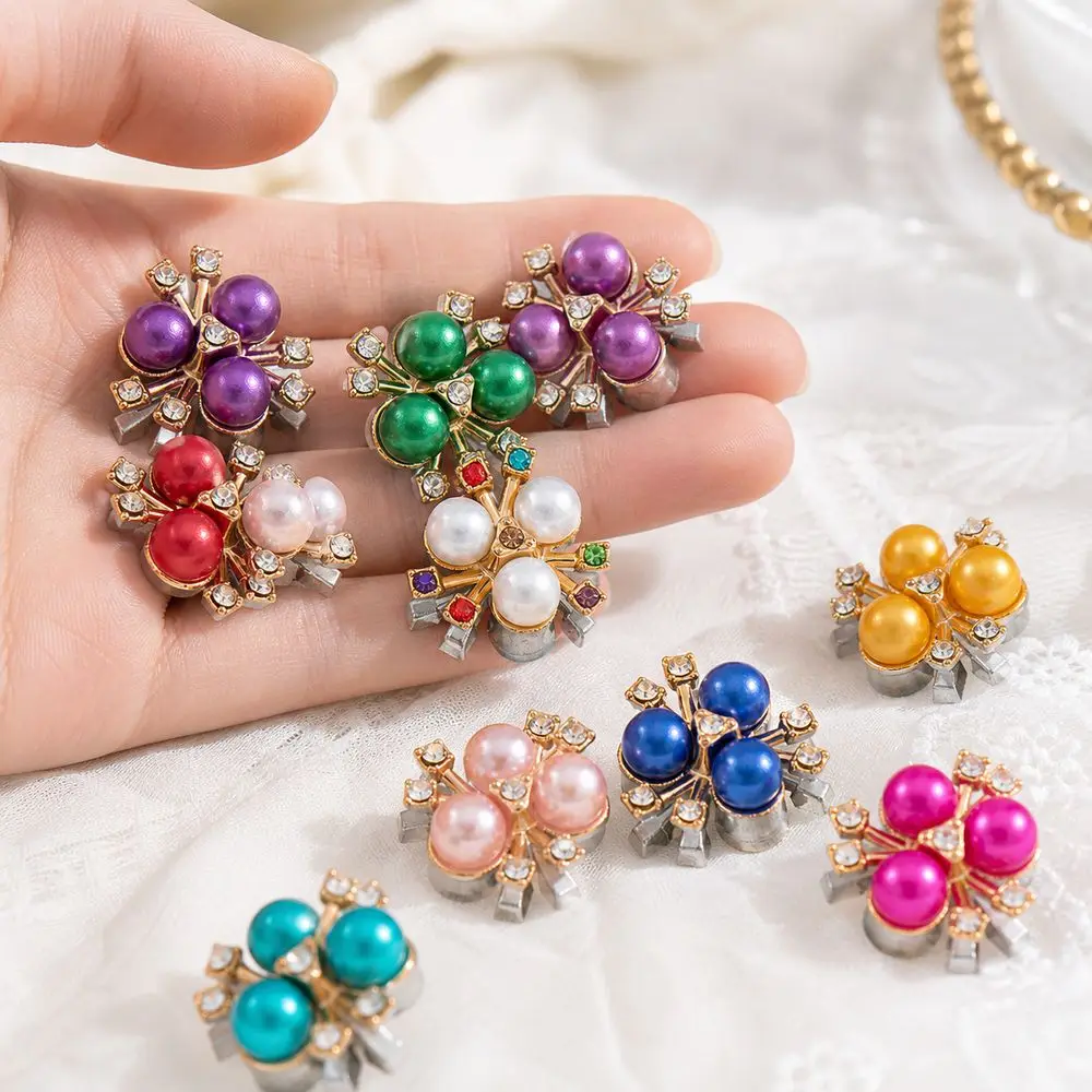 20PCS 21mm Pearl Flower Rhinestone Button Alloy Rhinestone Floral Buttons Hair Accessories Crystal Hairpins Decoration Button