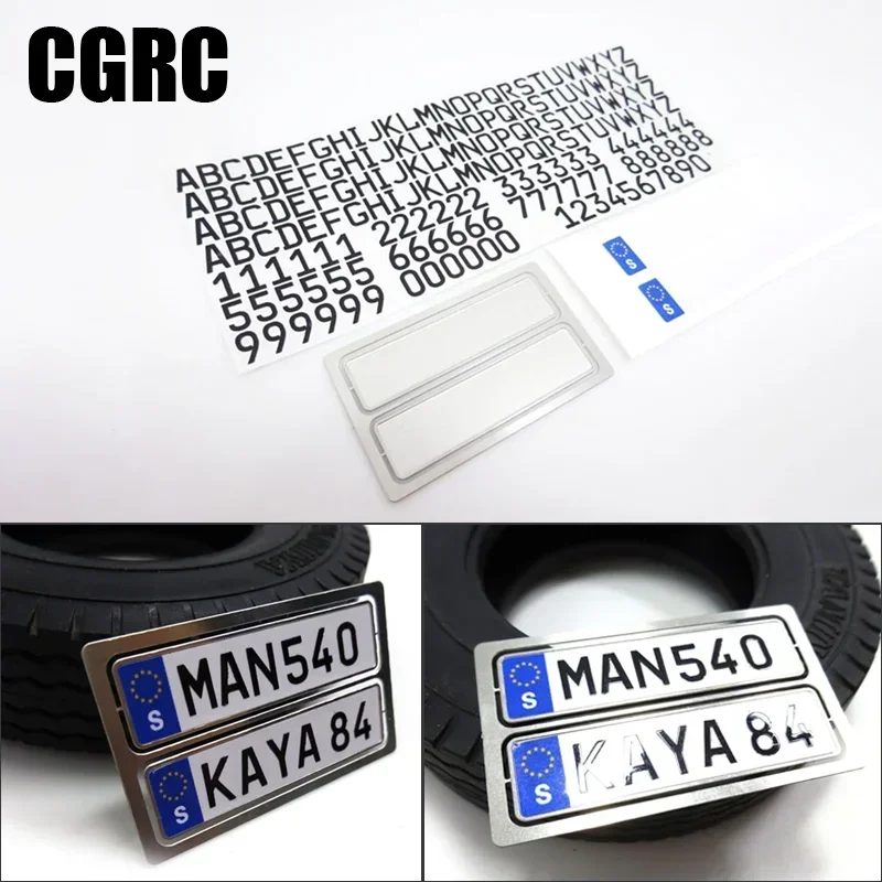 Metal License Plate Number Letters Sticker Decorate for 1/14 Tamiya RC Truck Trailer Tipper Scania Benz MAN Volvo Car DIY Parts