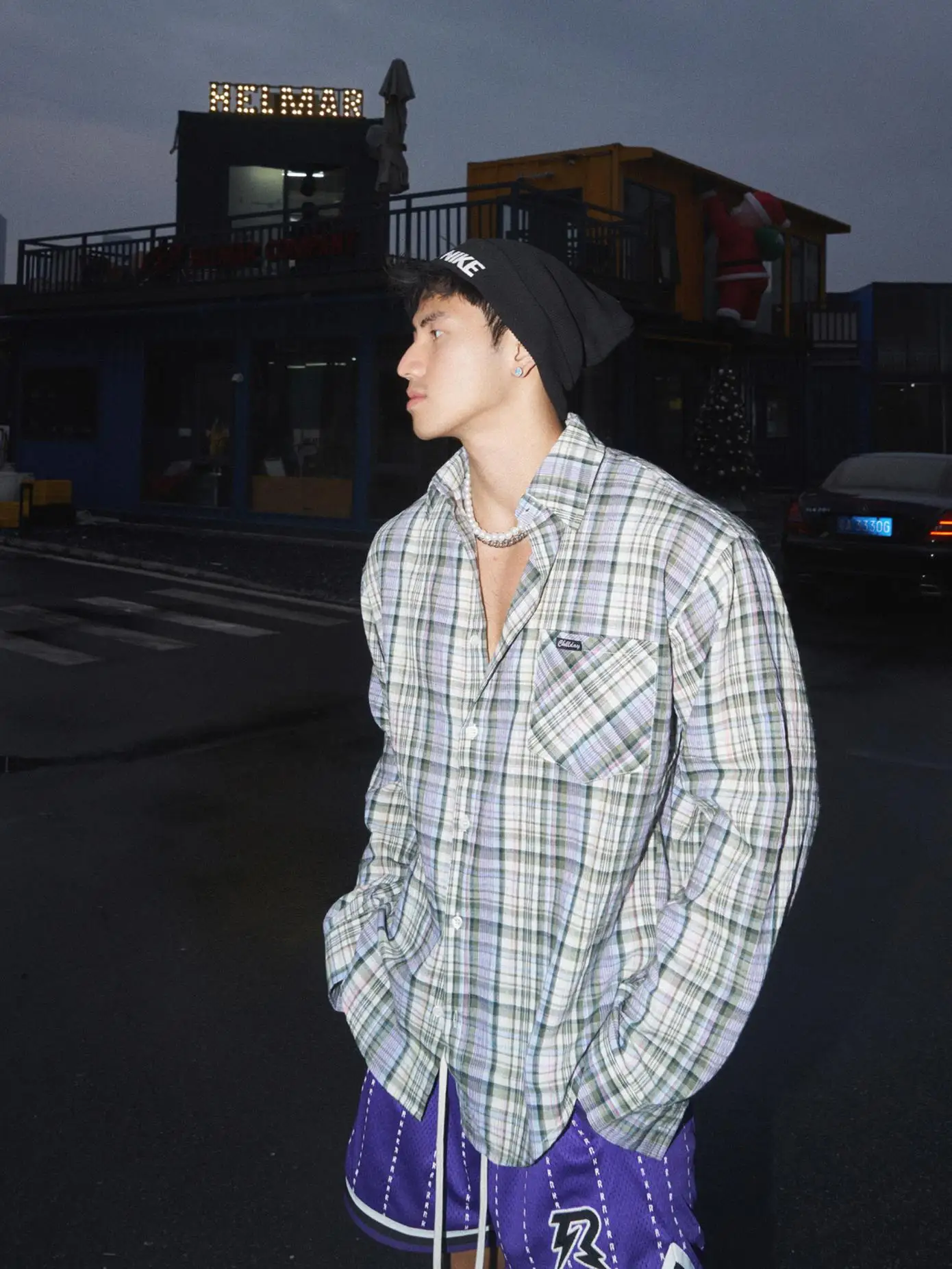 

Autumn Large Size 300 Pou Retro Plaid Men's Long Sve irt Couple's Cheered Lazy Sle High Street Upper Apparel