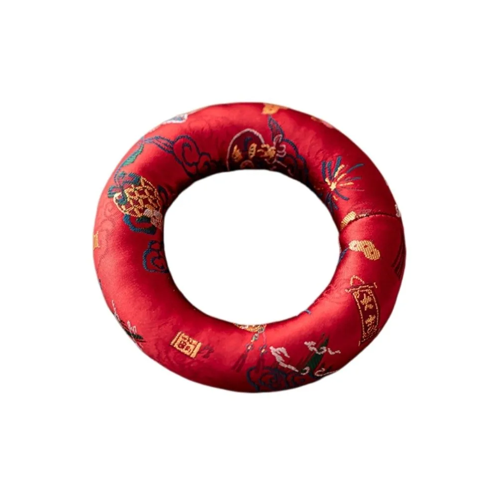 Nepalese Singing Bowl Mat Donut Shape Brocade Sound Copper Out Mat Non Slip Traditional Wooden Fish Coaster Meditation
