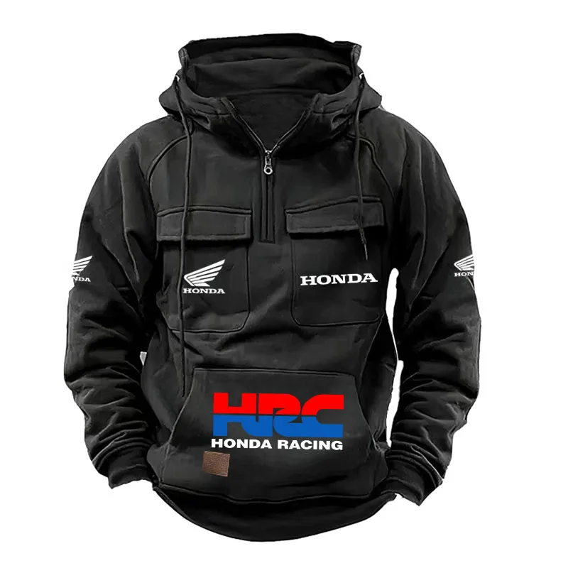 Honda Men's Racing Suit With Large Pockets And Hooded Pullover. Men's Multi-pocket Outdoor Camping Hiking Sports Casual Jacket.
