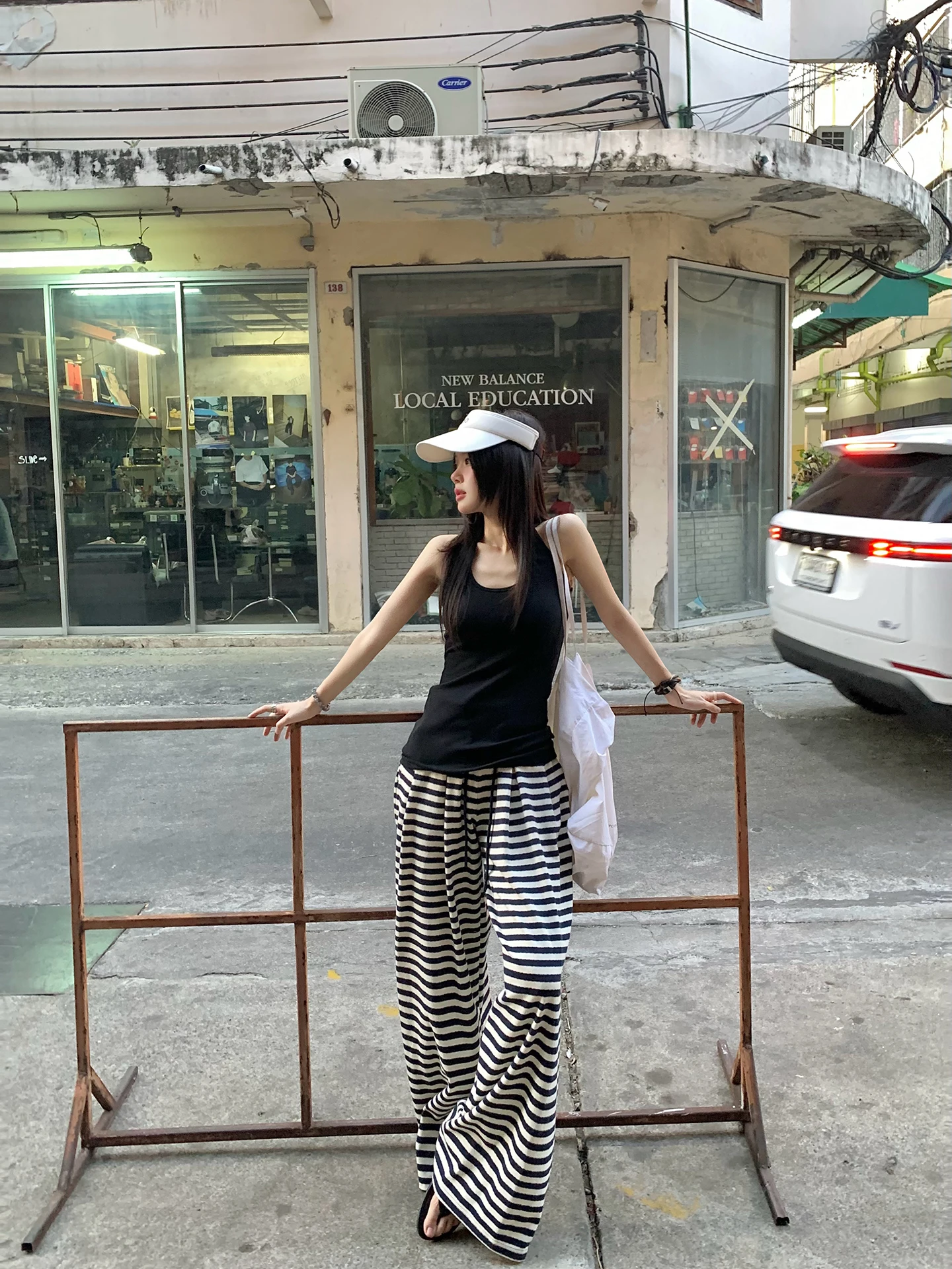 

Повседневные свободные брюки в полоску для женщин, летние, в новом корейском стиле, прямые, из смесового хлопка, удобные, модные