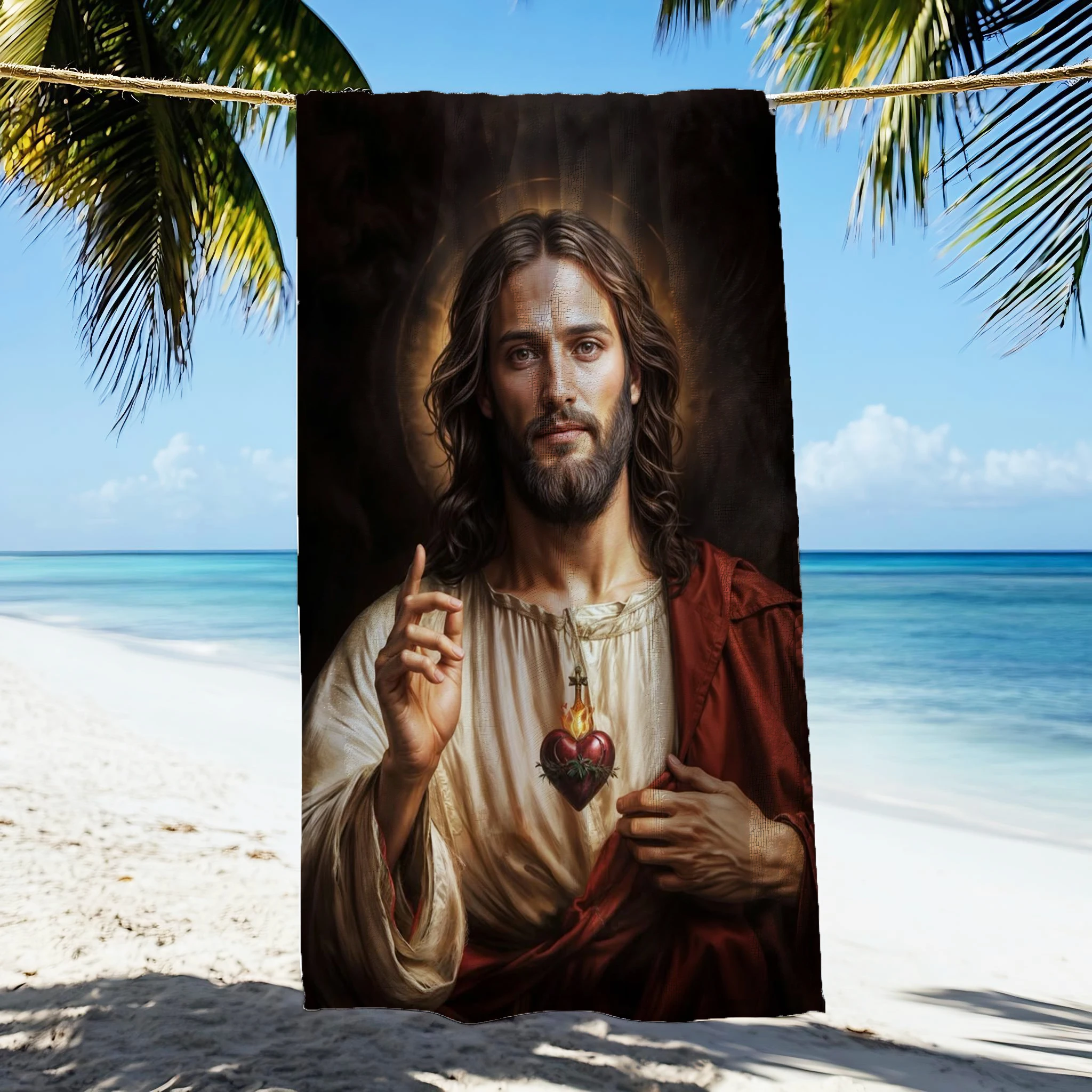 Jesus Painting Calligraphy Soft Printed Flannel Bath Towel Quick Dry Custom Sand Free Beach Yoga Spa Gym Pool For Adults Hotel