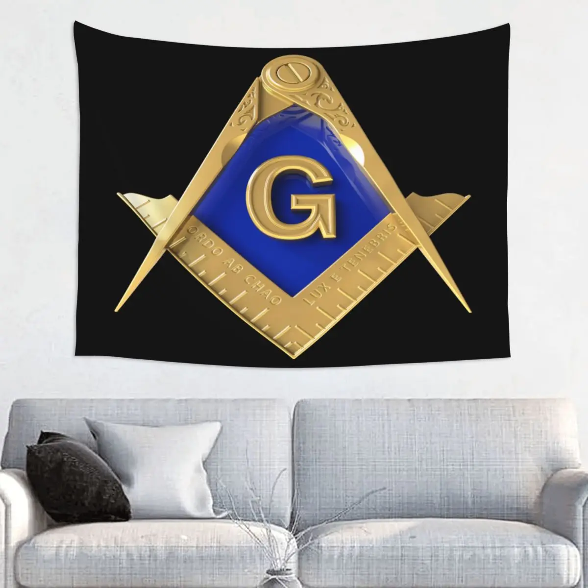 Custom Hippie Freemason Gold Square Masonic Tapestry Wall Hanging Home Decor Tapestries Dorm Decoration