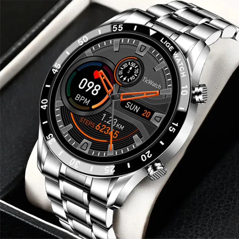 LIGE Men Smart Watch Full Touch Screen IP67 Waterproof Sport Fitness Watch Heart Rate Monitor Bluetooth Call Smartwatch For Men