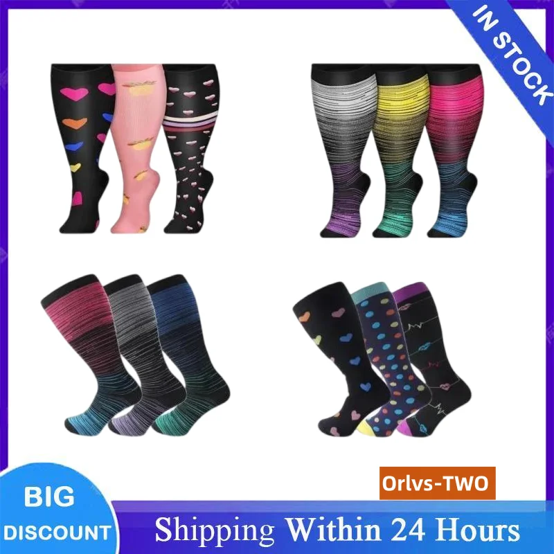 Kompressionssocken für Männer und Frauen, Übergröße 2XL-7XL, breite Wade, extra große kniehohe Flugsocken, bunte, atmungsaktive Socken
