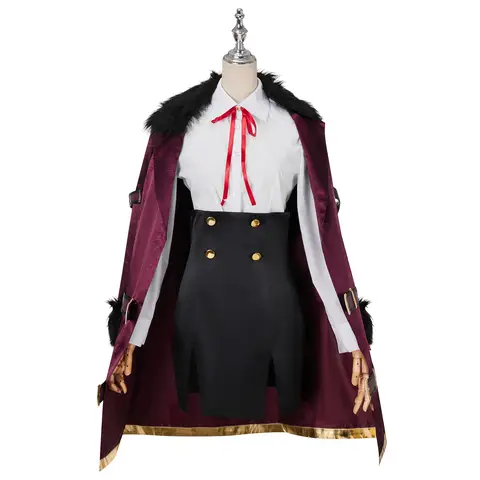 Game Rikuachima Aru Cosplay Costume Bow Tie Shirt Riveted Waist Cinching Skirt Fur Collar Coat Full Set of Accessories Halloween