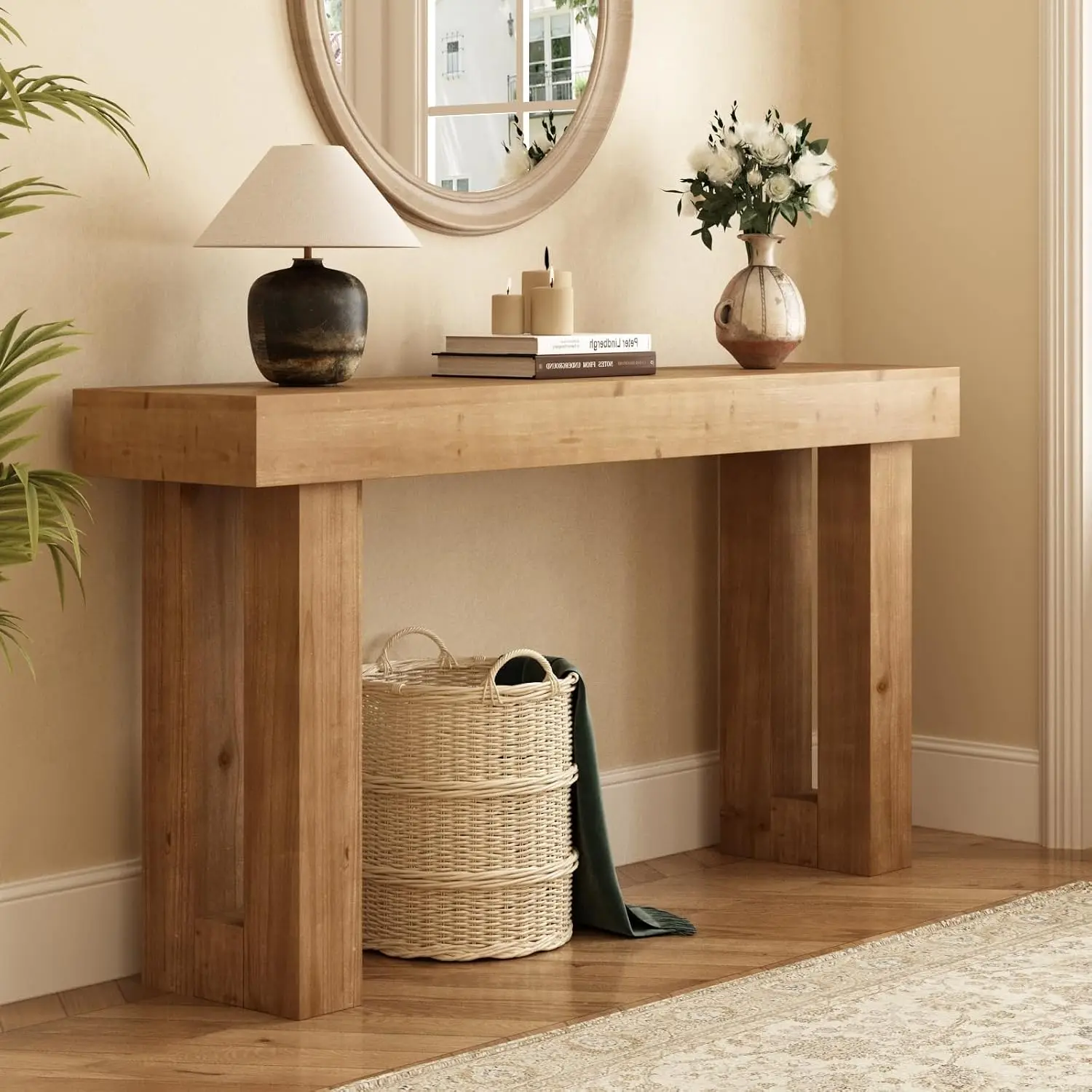 Solid Wood Entryway Table, 59-Inch Long Farmhouse Console Tables | Rectangular Behind Couch Table, Wooden Sofa, Customized