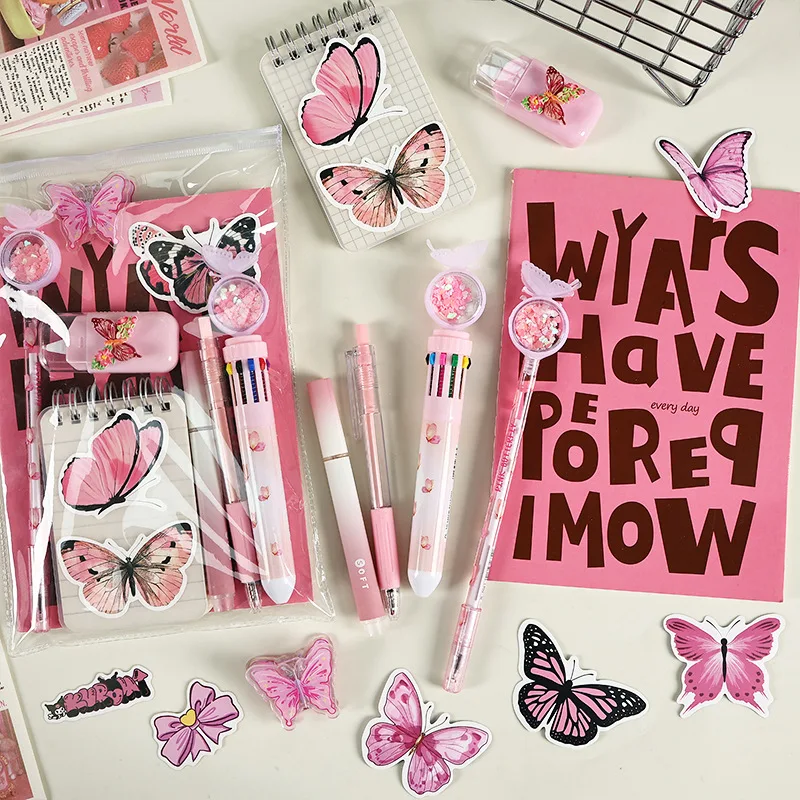 13PCS/Set Stationery Set Butterfly Series Ballpoint Pen Gel Pen Butterfly Stationery School Supplies Student Stationery