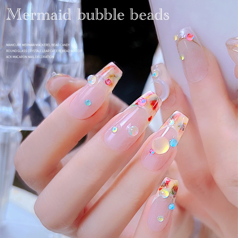 Gemischte Größe Bonbon farben Meerjungfrau runde Glas Kristall perlen ab 3d Nail Art Strass DIY Flatback Acryl Steine Nagel dekoration