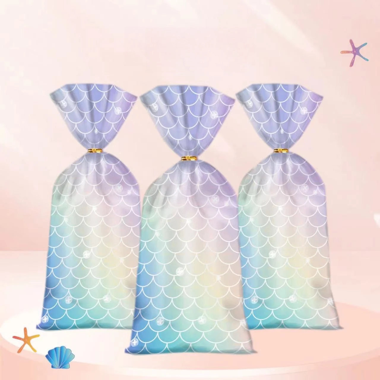 

50pc Mermaid Series Candy Bags Children's Birthday Gift Bag Christmas Gift Cookie Chocolate Packaging Boxes Event Party Supplies