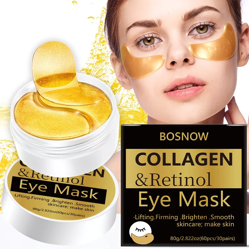60Pcs Collagen and Retinol Eye Masks, Intensely Moisturizing, Make the Skin Around the Eyes More Delicate and Firm, Giving It a Radiant Glow, Say Goodbye to Dryness and Dullness, Eye Care, Collagen Eye Masks, Retinol Eye Masks