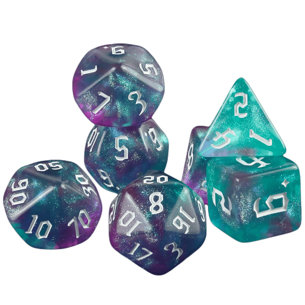 Juego de dados poliédricos Starlight para DNDGame, juego de mesa, Rollo, 7 piezas