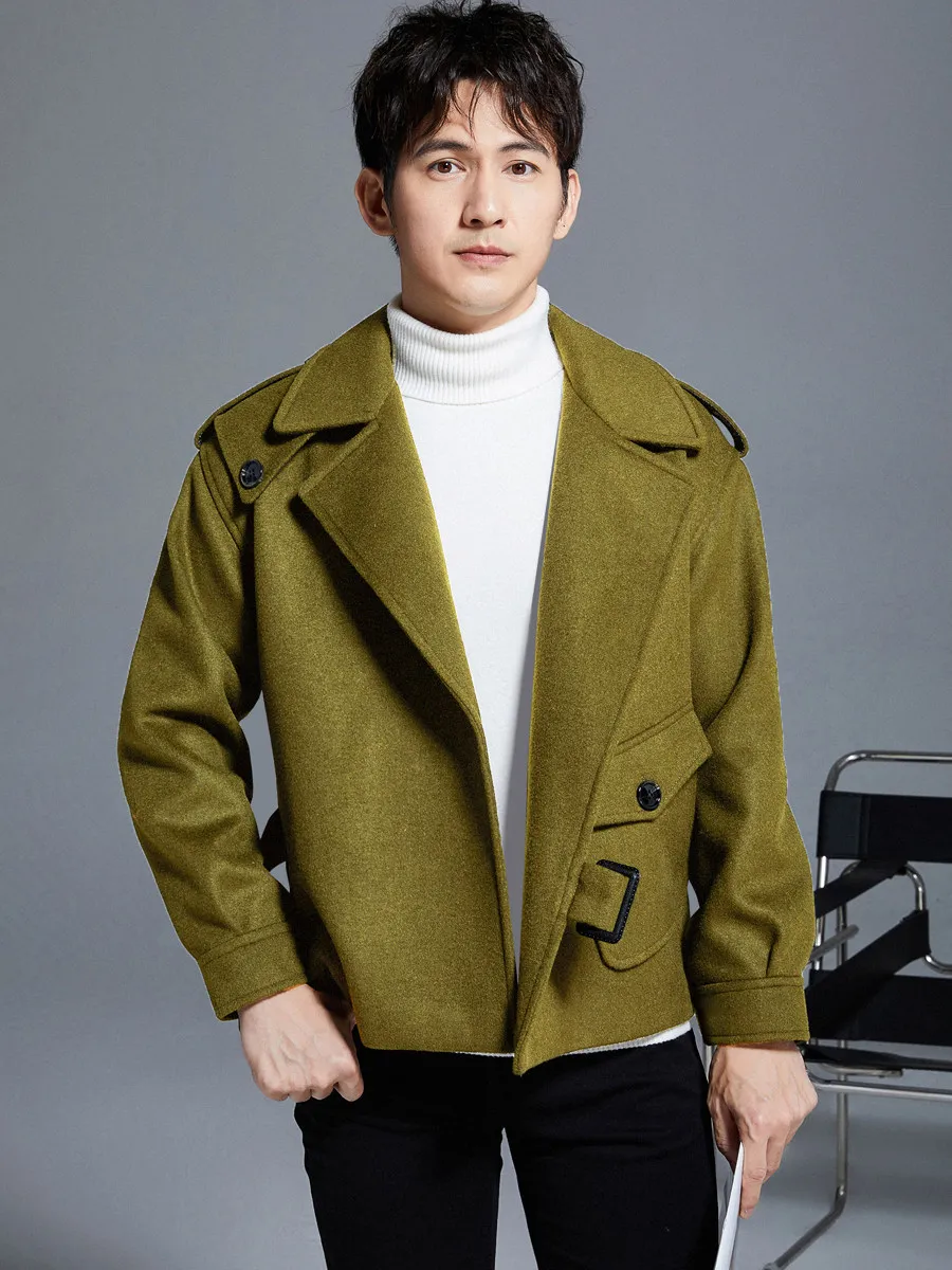 2026 New Autumn/Winter Men Woolen Coat No Button Light Luxury Loose Short Jacket Youth Fashion Mens Jacket