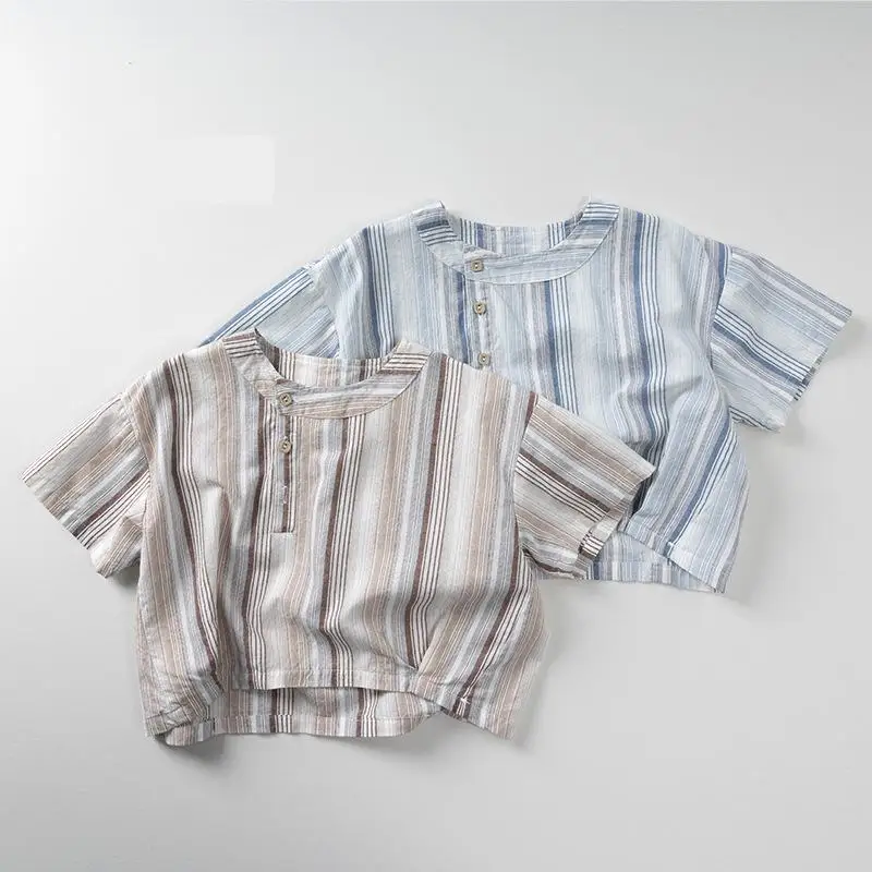 

2025 Summer New Children Short Sleeve T Shirts Thin Cotton Boys Fashion Striped Tee Girls Versatile Casual Tops Kids Clothes