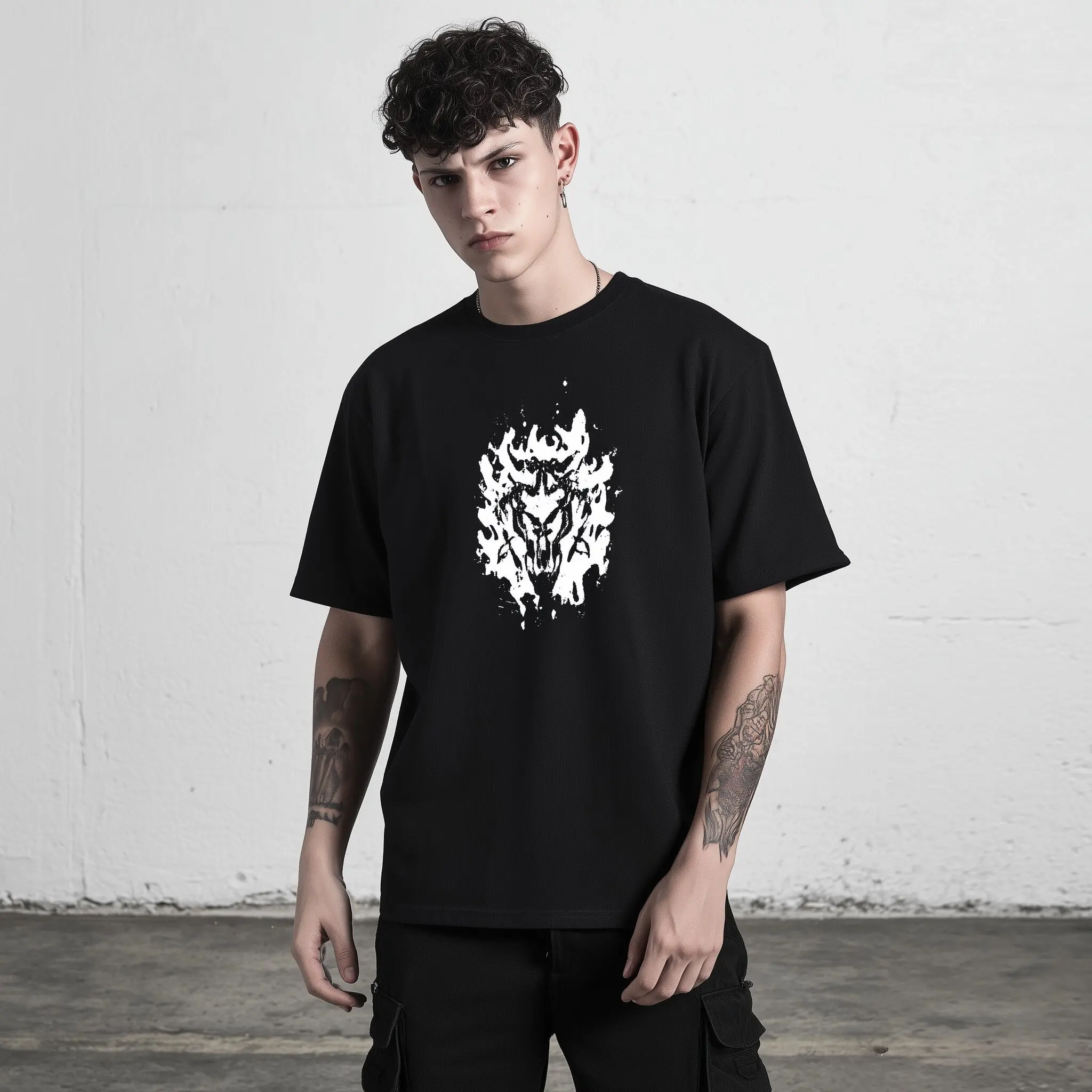 

Teevo Men's Short Sleeve T-Shirt White Demon Graphic Print Casual Streetwear Daily Wear