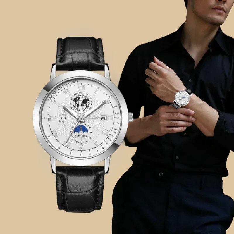 5Pc Heren Echt Quartz Horloge Klassiek Mode Trend Hoogwaardig Temperament Heren Horloge Inclusief Armband Doos Voor Het Bedrijfsleven