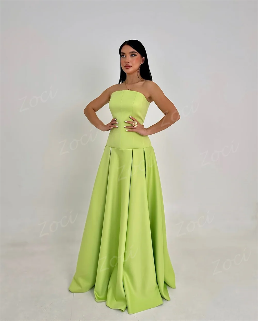 Zoci-vestidos de graduación sin tirantes, color verde fluorescente, satén de seda, sin mangas, vestido de fiesta caído, vestido de fiesta Formal largo personalizado
