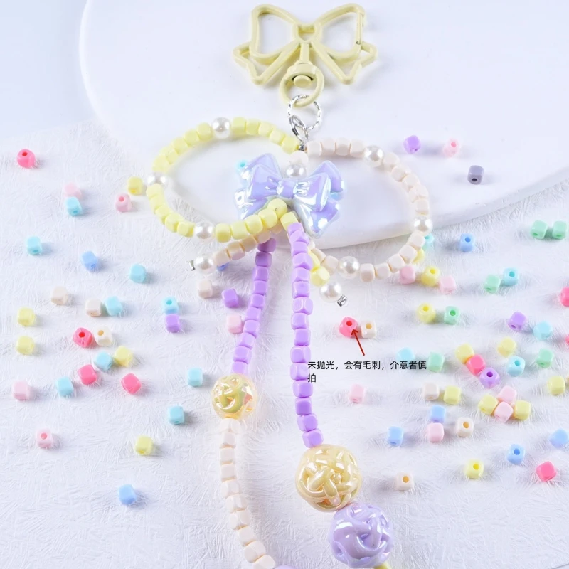 4mm 200pcs Color Small Square DIY Mobile Phone Chain Bracelet Necklace Beads Straight Hole Beads Material Jewelry Accessories
