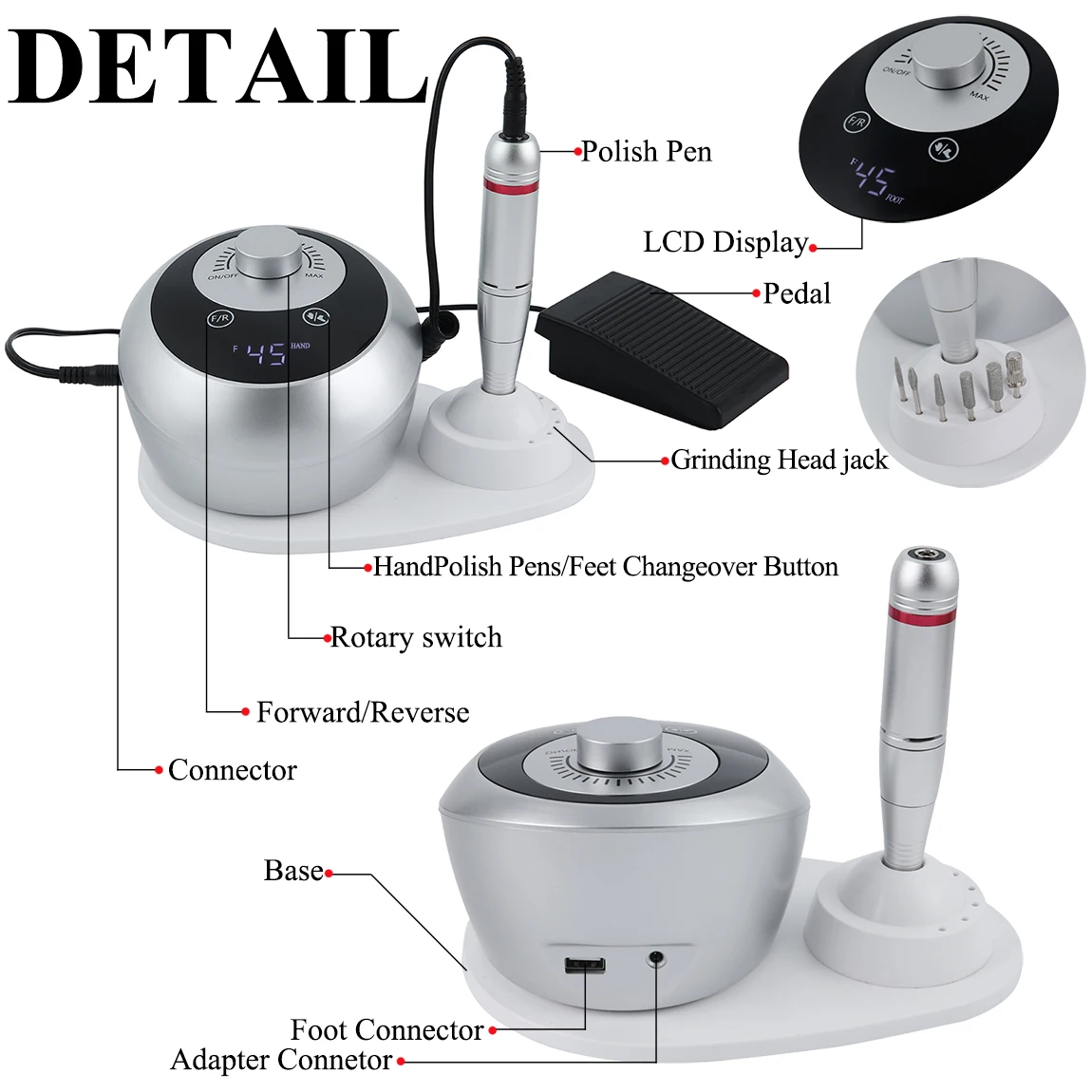 TFSCLOIN – Kit de perceuse à ongles électrique professionnelle 45000 tr/min, Machine de manucure à faible bruit pour l'élimination du vernis Gel