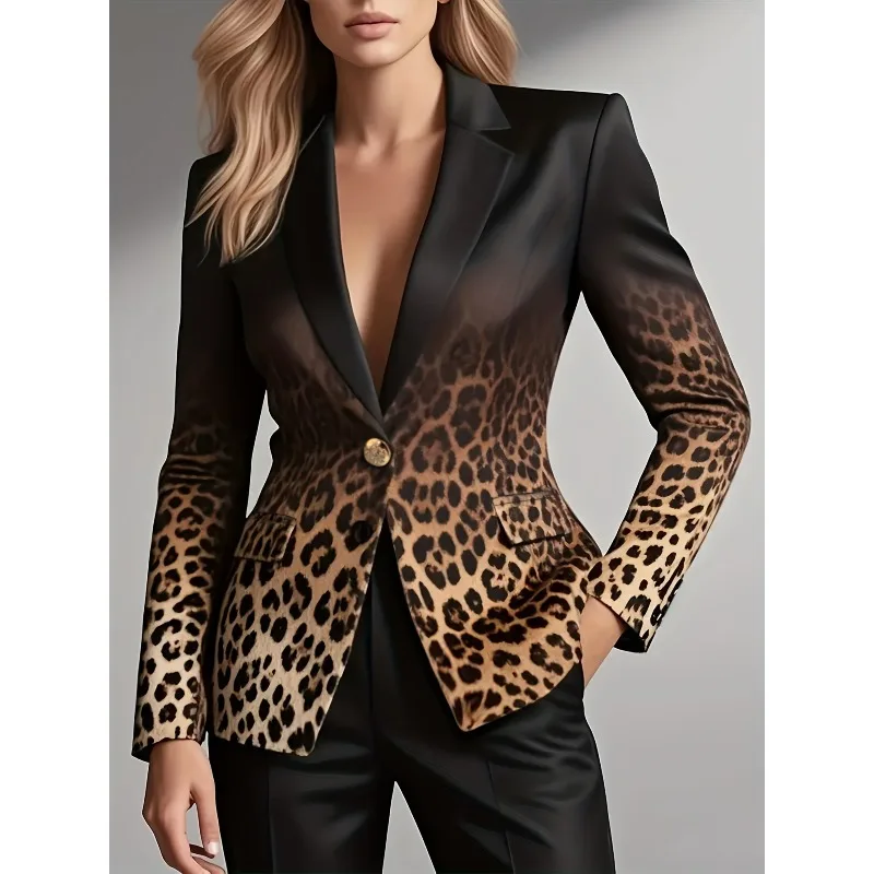 

Tinaa Gradient Leopard Print Tailored Coat for Women 2025 Autumn Winter Notched Long Sleeve Singe Button Texture Jackets 193081