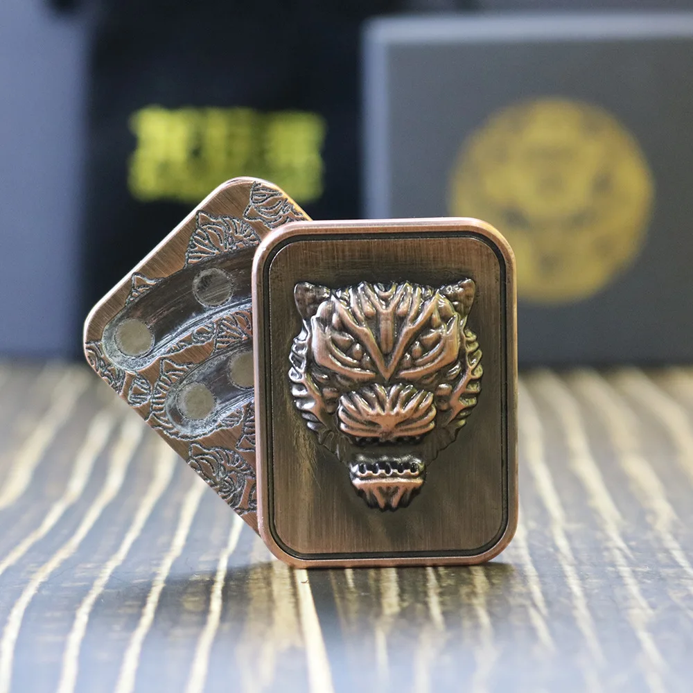 Cabeça de tigre de metal empurrar cartão slider magnético moeda háptica ansiedade tdah alívio do estresse brinquedos edc slider escritório portátil gadgets
