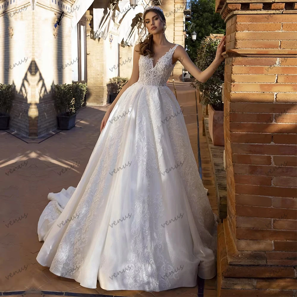 

Charming Wedding Dresses A Line Tulle Tiered Bridal Gowns Lace Appliques Sleeveless Backless Vestidos De Novia Customized 2026